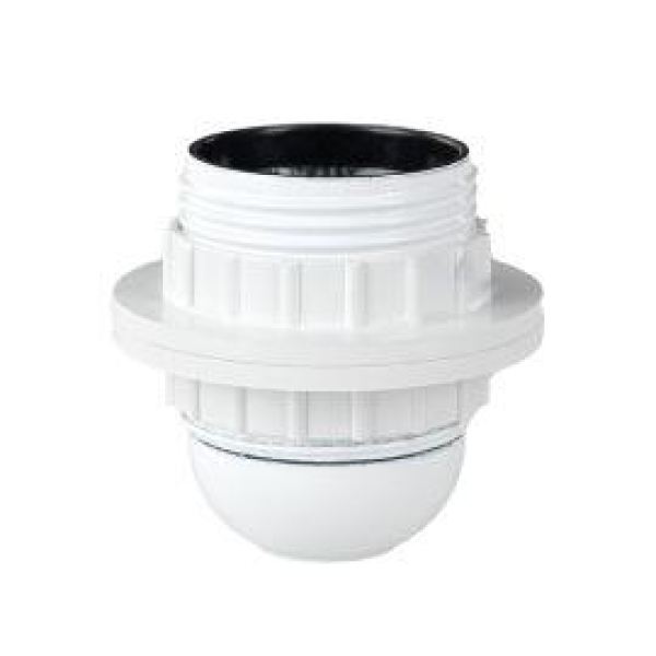 Lampeholder E27 Hvit m/gjenger og skjermring