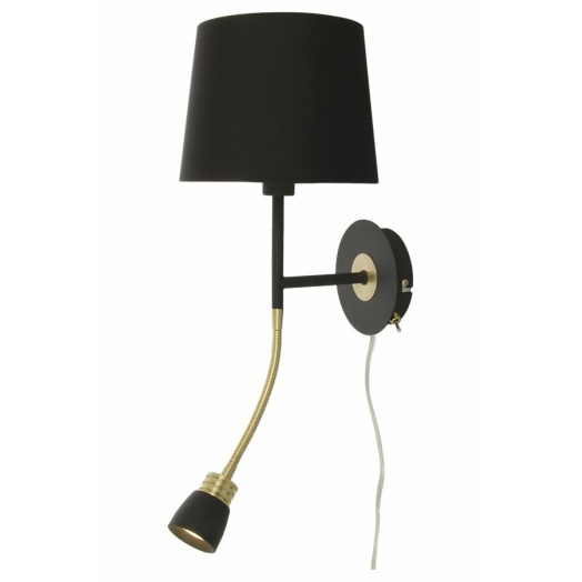 Eketorp med lesearm Sort Messing Vegglampe